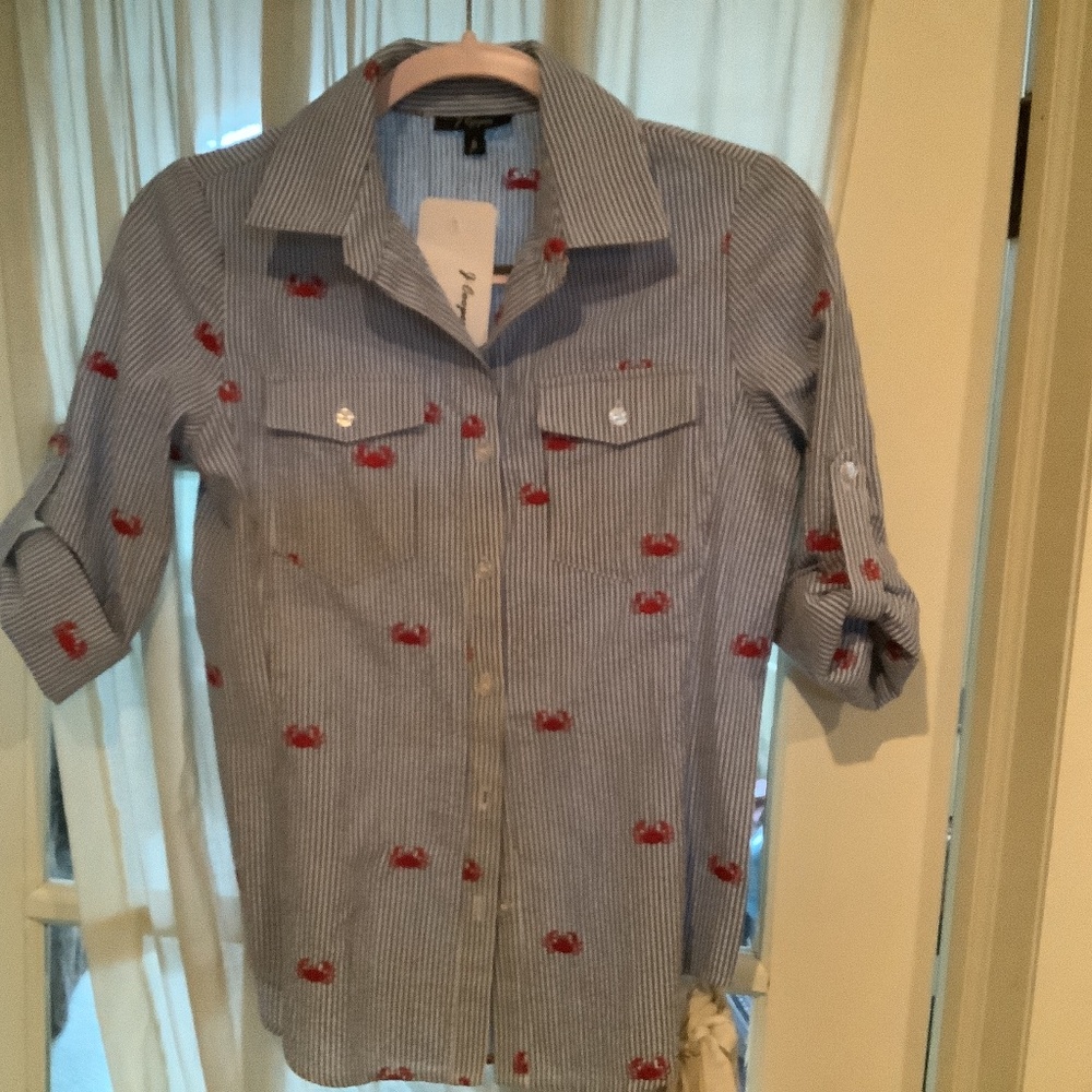 NWT J Cooper seersucker blouse size S blue striped